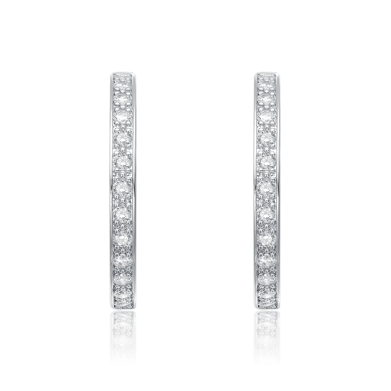 Sterling Silver White Gold and 14K Gold Plated Cubic Zirconia Hoop Earrings