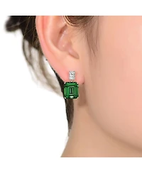 Sterling Silver White Gold Plated Clear and Colored Cubic Zirconia Two-Stone Drop Earrings