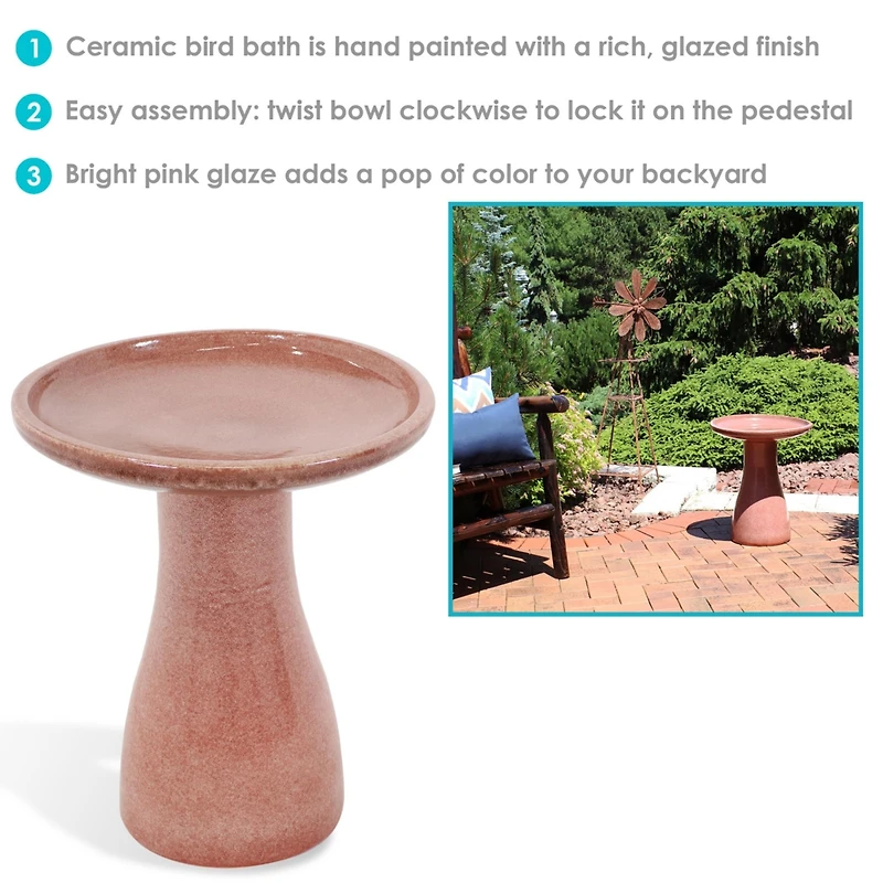 21" H Ceramic Bird Bath for Outside - Hand-Painted Outdoor Bird Bath Bowl, Uv/Frost-Resistant Finish - Lava - Classic Pedestal