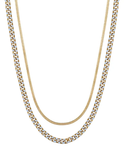 Unwritten 14K Gold Flash-Plated Light Blue Enamel Curb Chain and Herringbone Chain Necklace Set