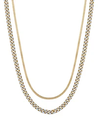 Unwritten 14K Gold Flash-Plated Light Blue Enamel Curb Chain and Herringbone Chain Necklace Set