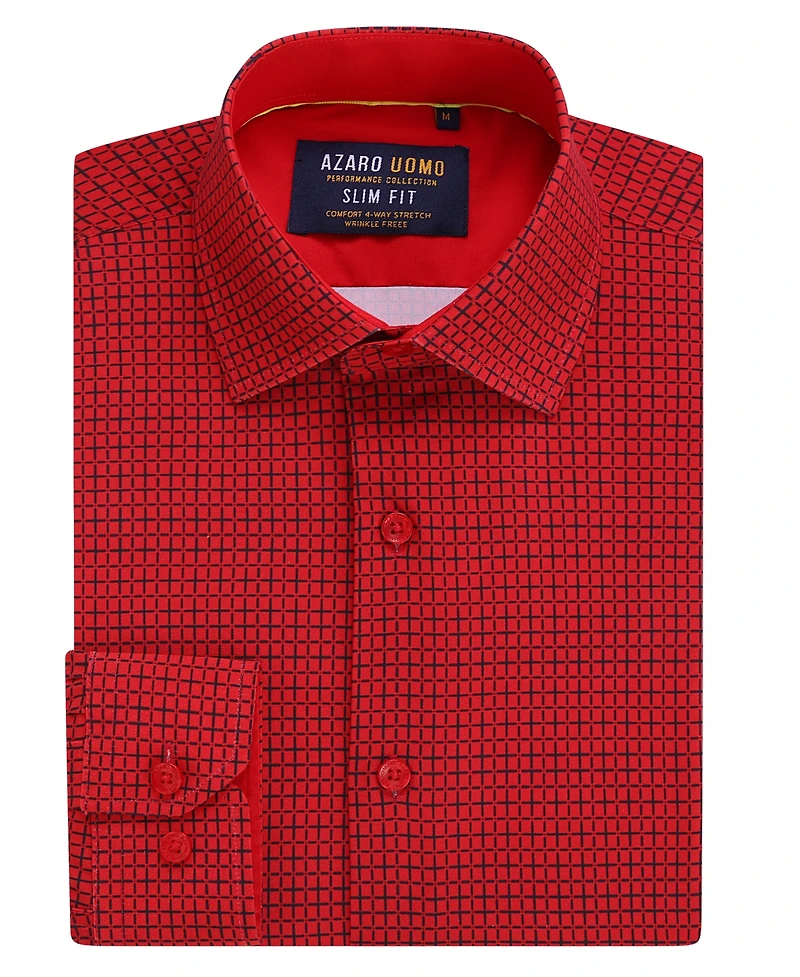 Azaro Uomo Men's Plaid Four-Way Stretch Button Down Slim Fit Shirt