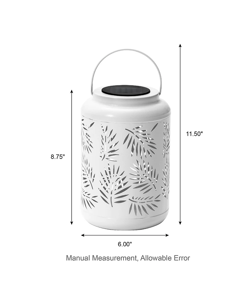 Glitzhome 8.75" H Metal Cutout Leaf Solar Powered Outdoor Hanging Lantern with Led Light