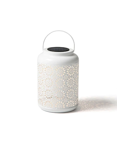 Glitzhome 8.75" H Metal Cutout Flower Solar Powered Outdoor Hanging Lantern with Led Light