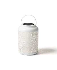 Glitzhome 8.75" H Metal Cutout Flower Solar Powered Outdoor Hanging Lantern with Led Light