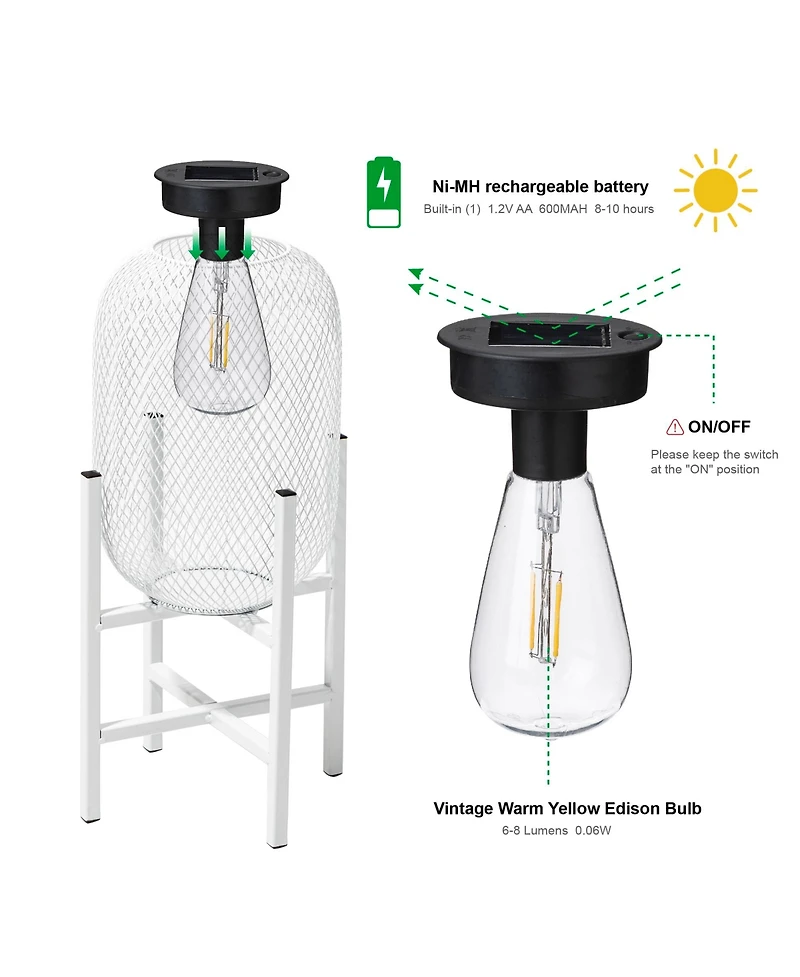Glitzhome 14.25" H Metal Mesh Solar Powered Outdoor Lantern with Stand