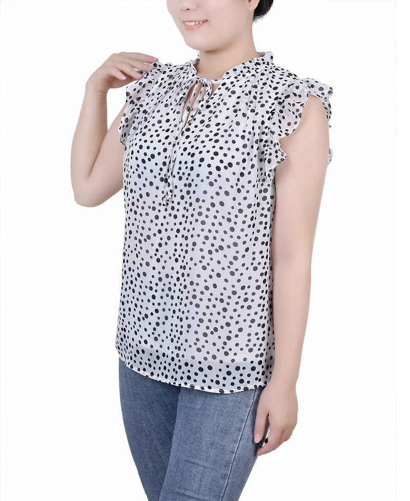 Petite Ruffled Sleeve Blouse with Tie Closure Top