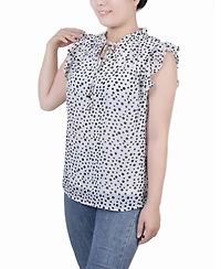 Petite Ruffled Sleeve Blouse with Tie Closure Top