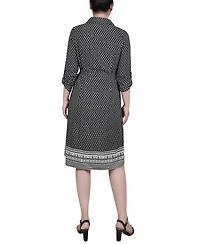 Ny Collection Petite 3/4 Roll Tab Sleeve Belted Shirtdress