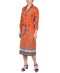 Ny Collection Petite 3/4 Roll Tab Sleeve Belted Shirtdress