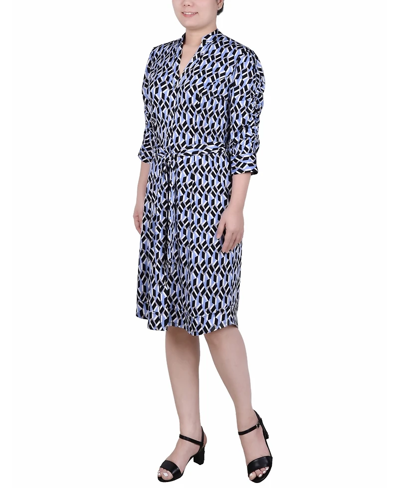 Ny Collection Petite Elbow Sleeve Y Neck Shirtdress