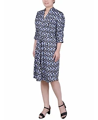 Ny Collection Petite Elbow Sleeve Y Neck Shirtdress