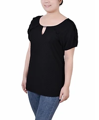 Ny Collection Petite Swiss Dot Short Sleeve Top