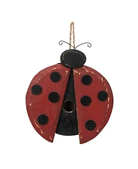 Glitzhome 11.5" H Distressed Solid Wood Ladybug Birdhouse