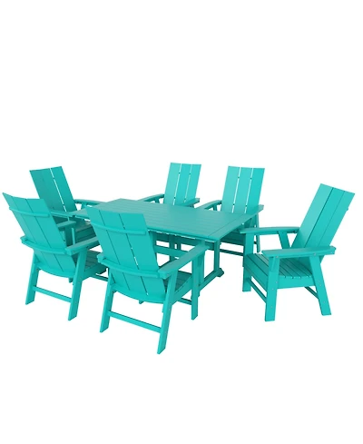 WestinTrends 7 Piece Outdoor Patio Dining Table and Modern Adirondack Armchair Set
