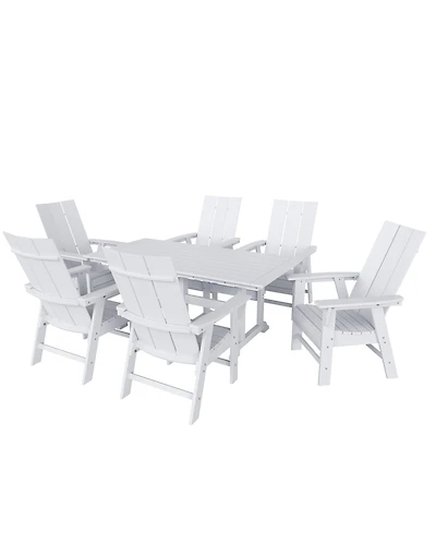WestinTrends 7 Piece Outdoor Patio Dining Table and Modern Adirondack Armchair Set
