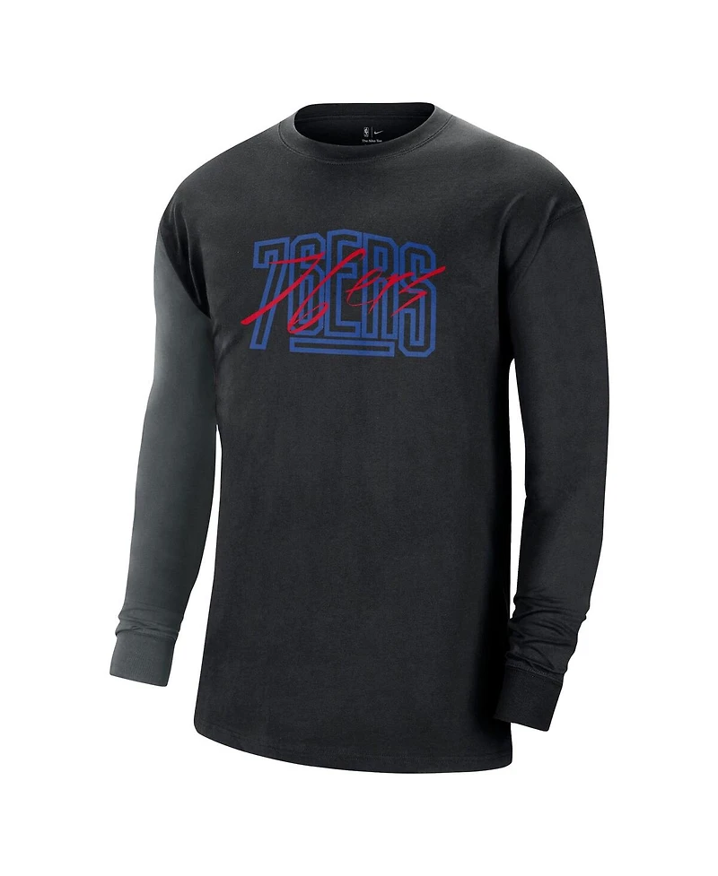 Men's Nike Black Philadelphia 76ers Courtside Versus Flight MAX90 Long Sleeve T-shirt