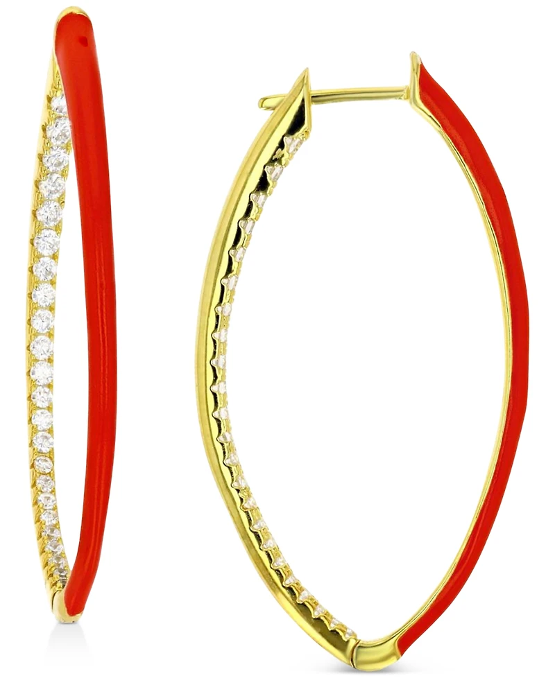 Cubic Zirconia & Enamel Out Oval Hoop Earrings