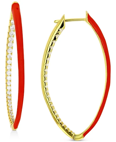 Cubic Zirconia & Enamel Out Oval Hoop Earrings