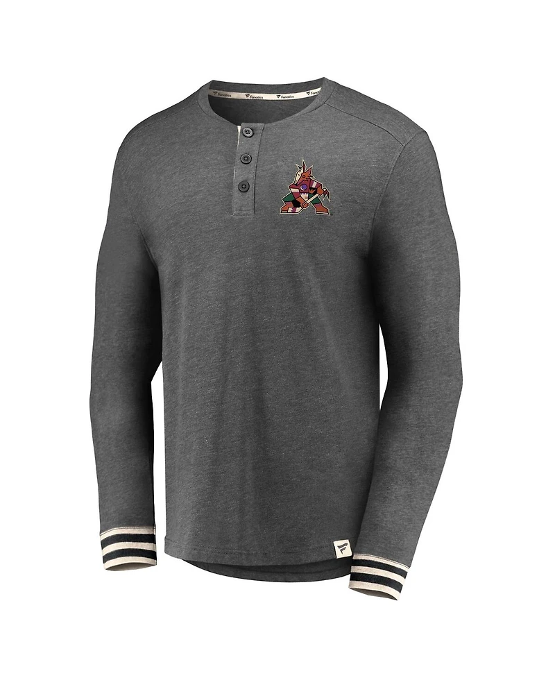 Men's Fanatics Heathered Charcoal Arizona Coyotes True Classics Henley Long Sleeve T-shirt