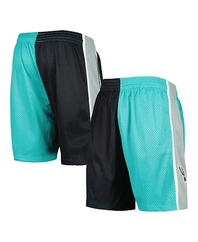 Men's Mitchell & Ness Teal, Black San Antonio Spurs Hardwood Classics 1998 Split Swingman Shorts