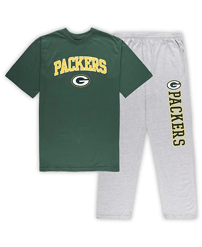 Men's Concepts Sport Green, Heather Gray Green Bay Packers Big and Tall T-shirt and Pants Sleep Set
