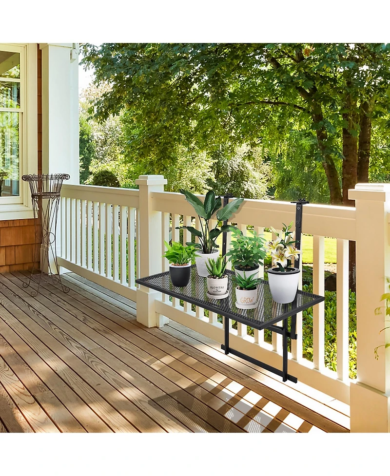 Folding Hanging Table Adjustable Balcony Railing Table Patio Deck