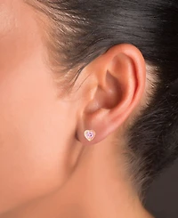 Pink and White Cubic Zirconia Heart Stud Earrings in Sterling Silver or 14k Gold over Sterling Silver
