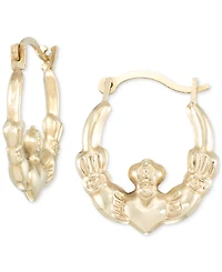 Claddagh Round Hoop Earrings in 14k Gold, 3/8"