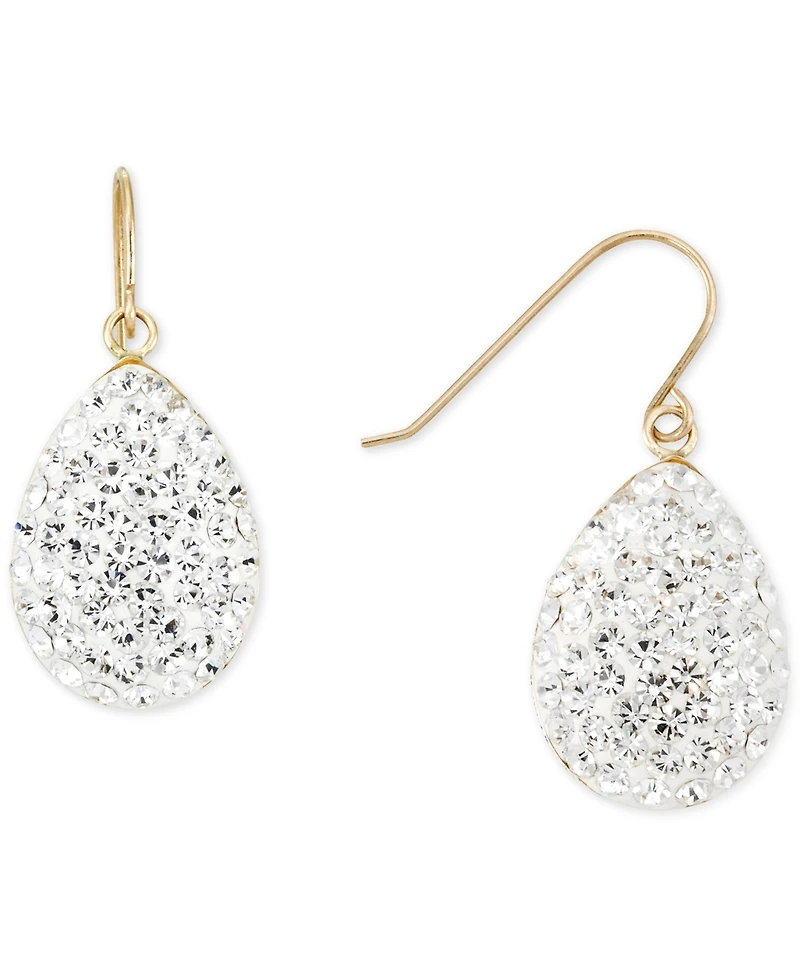 Crystal Pave Teardrop Cluster Drop Earrings in 10k Gold