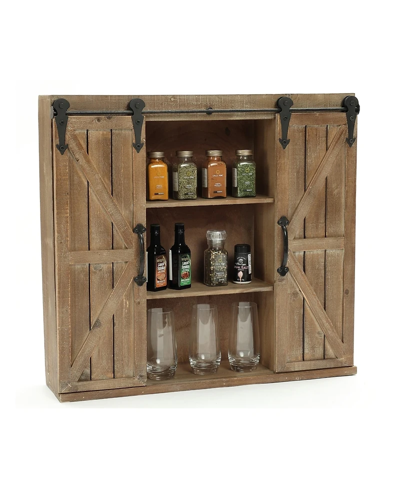 Luxen Home Farmhouse 27.2" Tall Medium Density Fiberboard, Wood, Iron Sliding 2-Door Wall Storage Cabinet