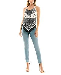 Bcx Juniors' Printed Handkerchief-Hem Sleeveless Top