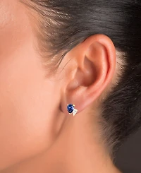 Blue and White Cubic Zirconia Stud Earrings Sterling Silver or 14k Gold over