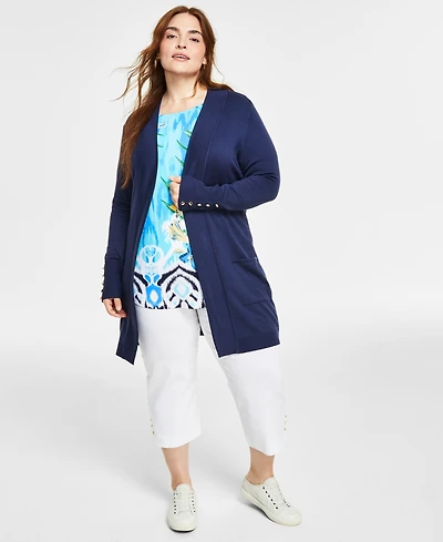 Jm Collection Plus Open-Front Long-Sleeve Cardigan