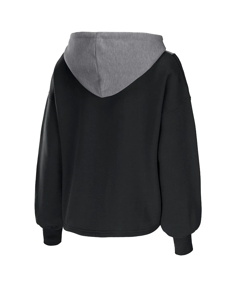 Women's Wear by Erin Andrews Black Brooklyn Nets Pieced Quarter-Zip Hoodie Jacket
