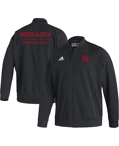Men's adidas Black Nebraska Huskers Ireland Sideline Woven Full-Zip Bomber Jacket