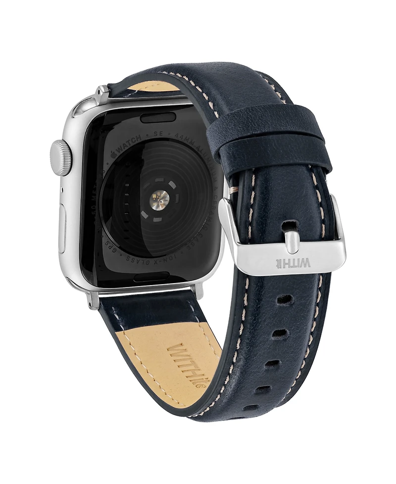 WITHit Navy Smooth Genuine Leather Band designed for Apple Watch 42mm (Series 1-3 only) & 44/45/46/49mm (Ultra & Ultra 2)