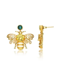 Sterling Silver 14K Gold Plated Yellow Cubic Zirconia Bee Stud Butterfly Earrings