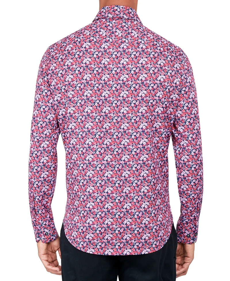 Society of Threads Men's Regular-Fit Non-Iron Performance Stretch Rose-Print Button-Down Shirt