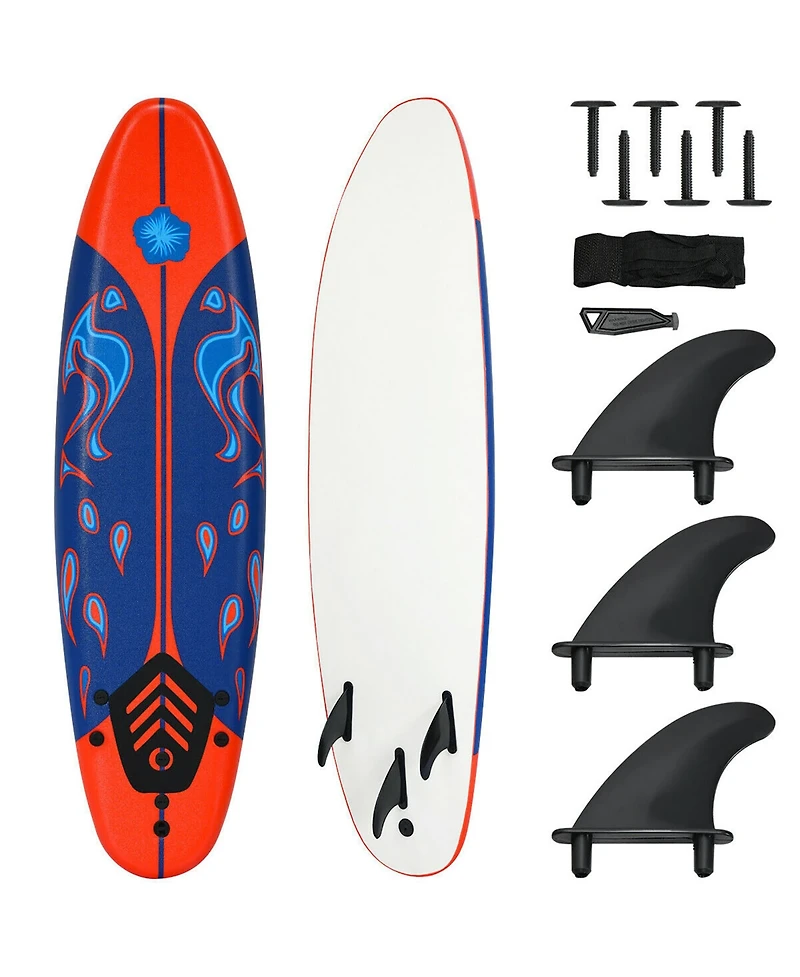 6' Surfboard Foamie Body Surfing Board W/3 Fins & Leash