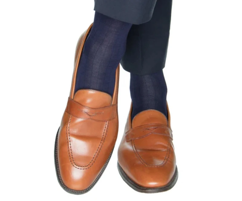Trafalgar Men's Jasper Ribbed Over The Calf Solid Color Mercerized Cotton Socks