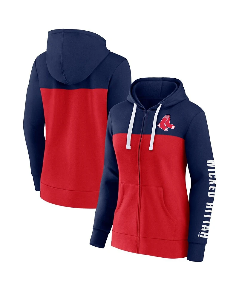 Women's Fanatics Navy, Red Boston Red Sox Take The Field Colorblocked Hoodie Full-Zip Jacket