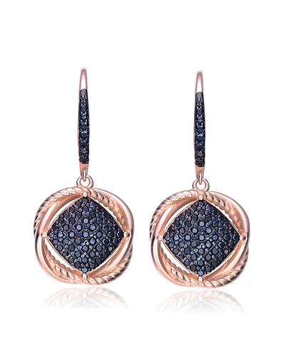 18K Rose Gold and Black Plated Sterling Silver Cubic Zirconia Dangling Earrings