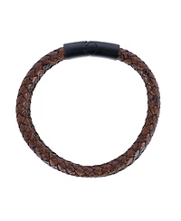 Trafalgar Simple Double Band Braided Secure Clasp Leather Bracelet