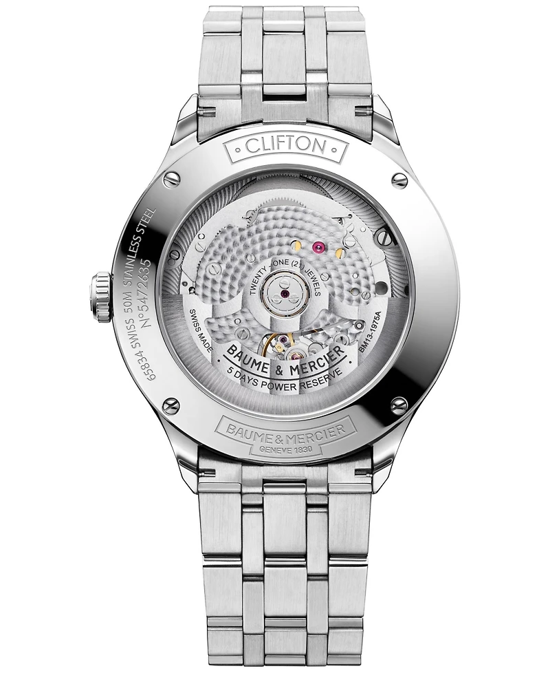 Baume & Mercier Men's Swiss Automatic Clifton Stainless Steel Bracelet Watch 40mm