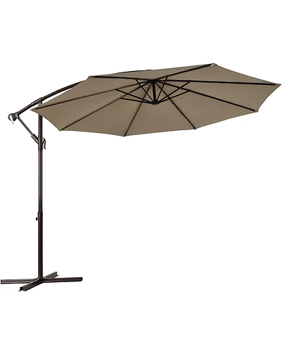 10FT Patio Offset Hanging Umbrella Easy Tilt Adjustment 8 Ribs