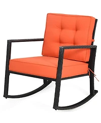 Costway Patio Rattan Rocker Chair Outdoor Glider Wicker Rocking Chair Cushion Lawn Deck