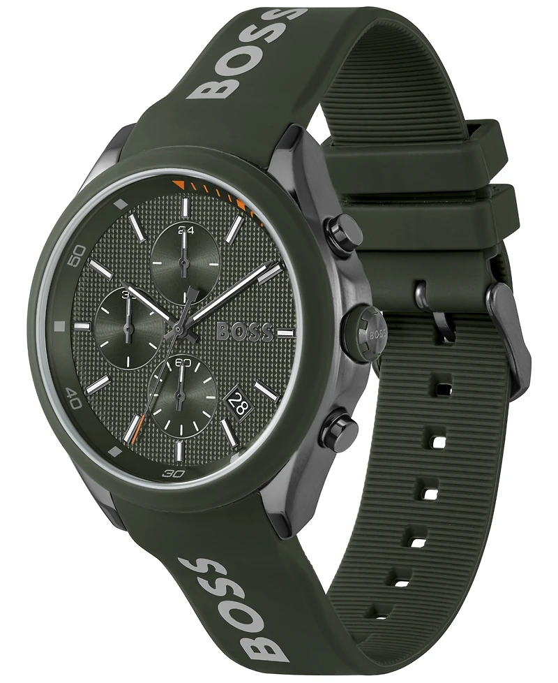 Hugo Boss Men's Velocity Quartz Fashion Chronograph Green Silicone Strap Watch 44mm