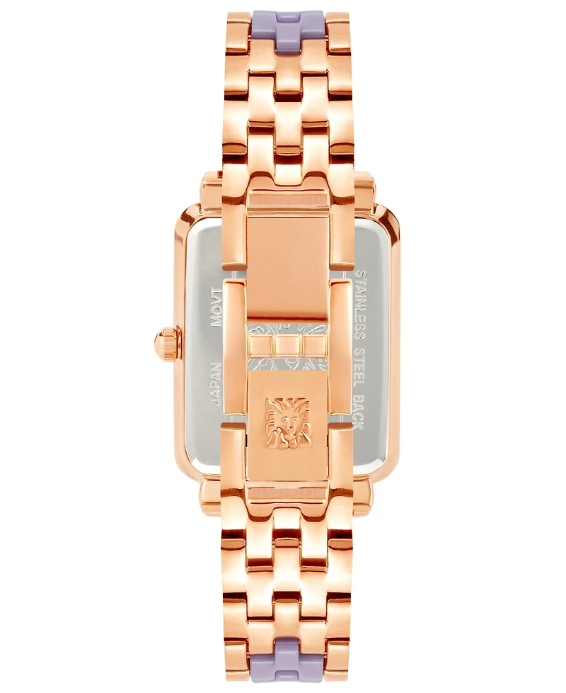 Anne Klein Women's Three Hand Quartz Rose Gold-tone Alloy and Lavender Ceramic Link Bracelet Watch, 32mm