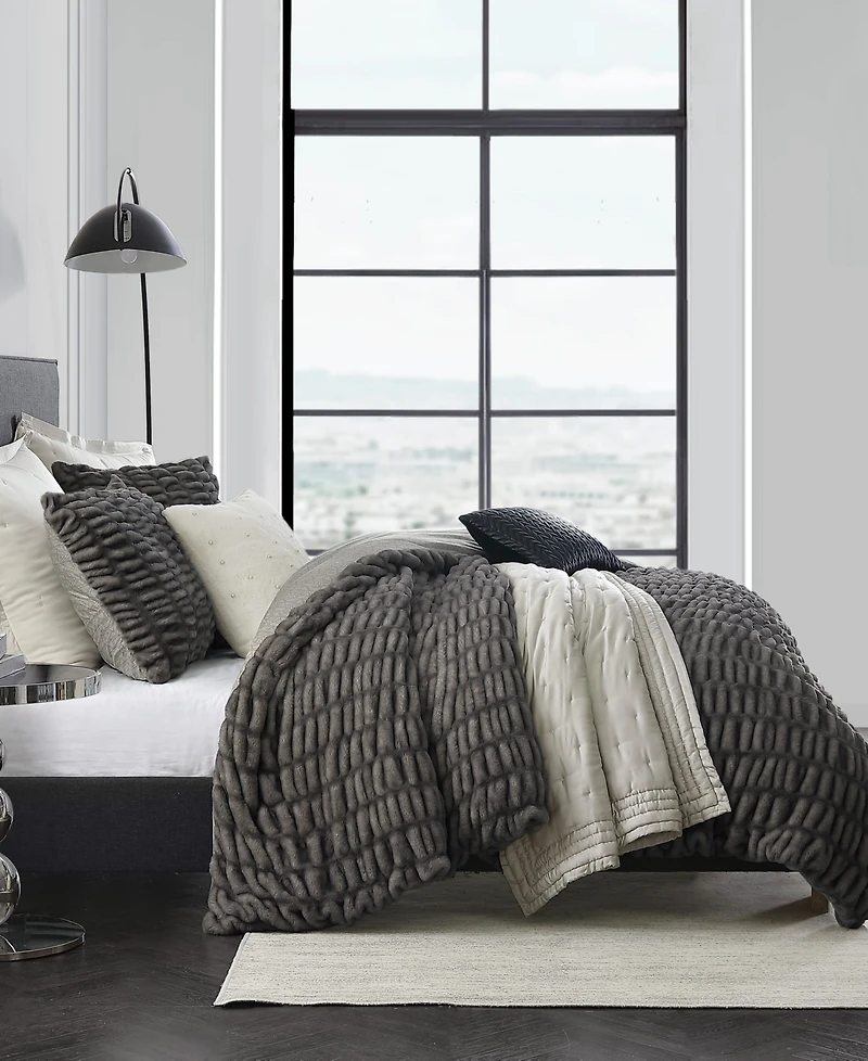Karl Lagerfeld Paris Ruched 3 Piece Duvet Cover Set, Full/Queen